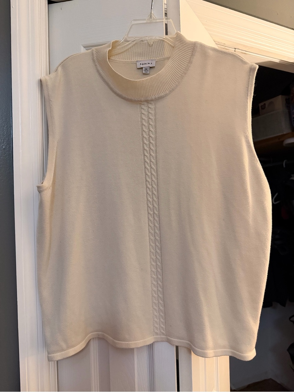 Nannette Cream Cable-Front Sleeveless Knit Shell